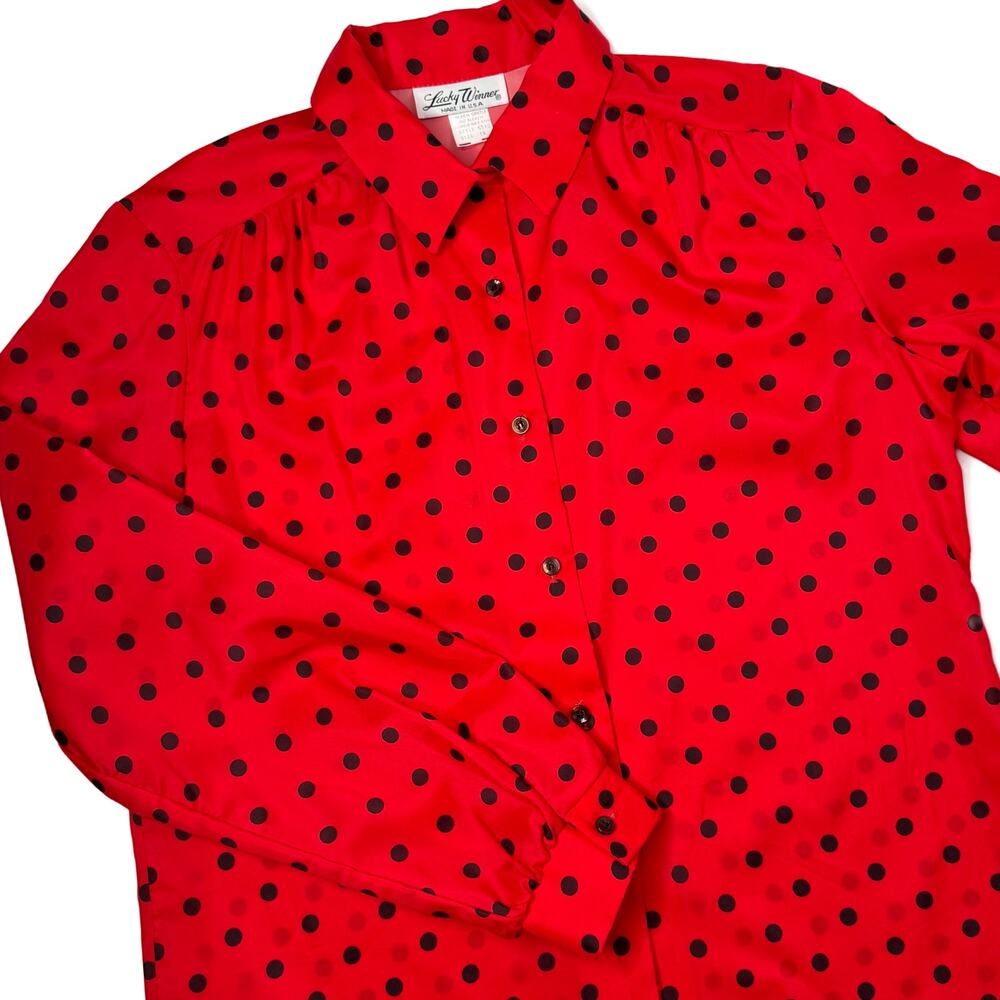 Vintage 70s Lucky Winner Polka Dot Button-Up Top size Medium/Large